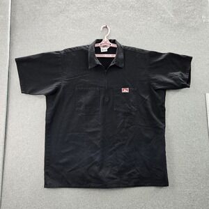 VINTAGE Ben Davis Men Button Up Shirt 2XL Black Workwear Logo Short Sleeve USA